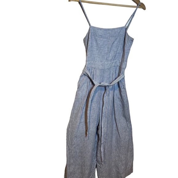 J Crew Women's Jumpsuit Size 0 Spaghetti strap striped beauchamps linen blue - Picture 10 of 16